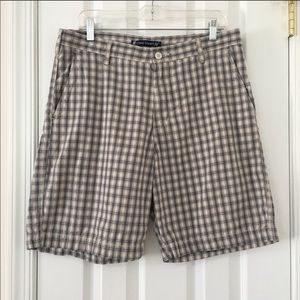 Chase Edward Golf Light Tan and Blue Tattersall Flat Front Shorts